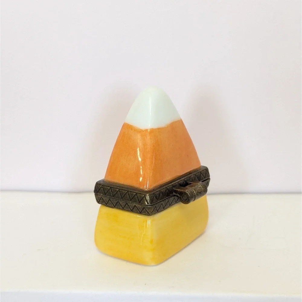 Candy Corn Halloween Fall Porcelain Hinged Trinket Box PHB Midwest Cannon Falls